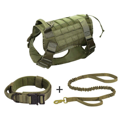 Tactical Dog Harness With Collar and Bungee Leash - Black Fox Security Group