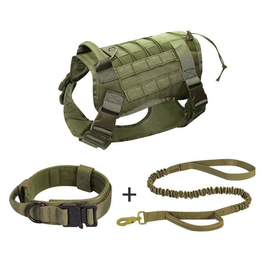 Tactical Dog Harness With Collar and Bungee Leash - Black Fox Security Group