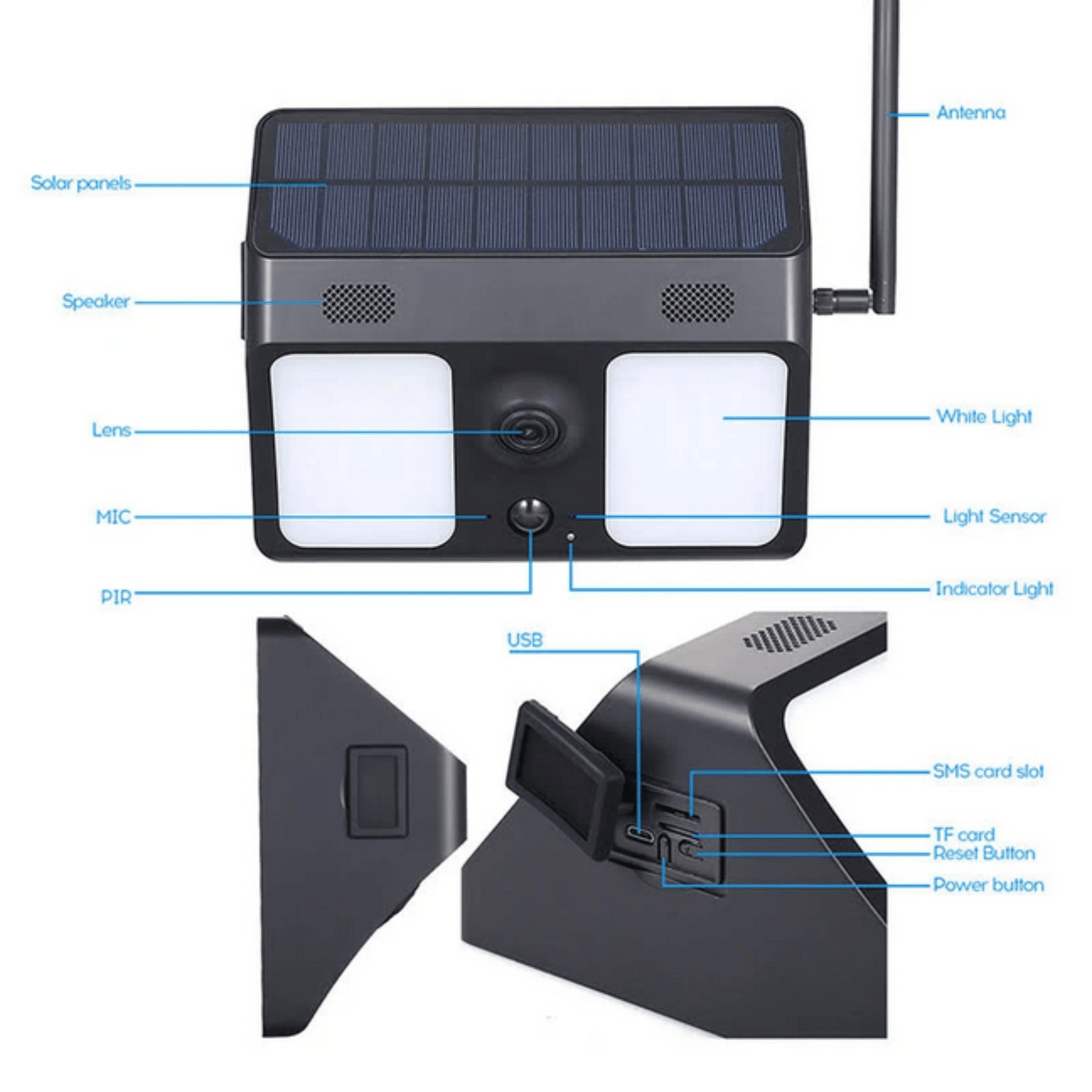 Floodlight surveillance camera (built - in solar panel) - Black Fox Security Group
